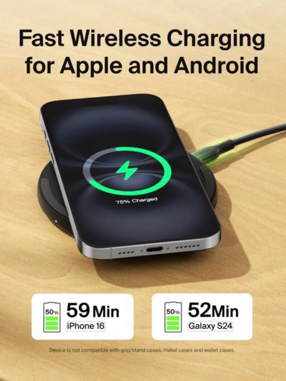 Belkin 15W BoostCharge Wireless Charging Pad Cell Phone Travel Friendly Compact